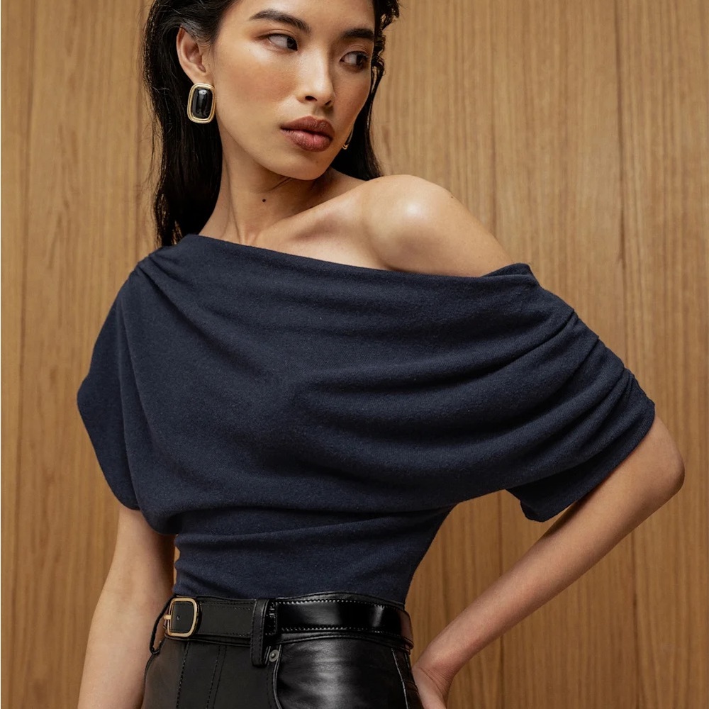 NWT Reformation Midnight Blue Off-Shoulder Sweater Top